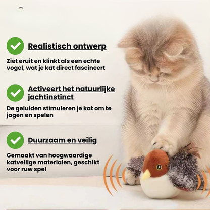 Mijn DierShop® Realistische Simulatie Vogel voor Katten - Kleine Mus (Flappert + Tjilpt)
