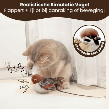 Mijn DierShop® Realistische Simulatie Vogel voor Katten - Kleine Mus (Flappert + Tjilpt)