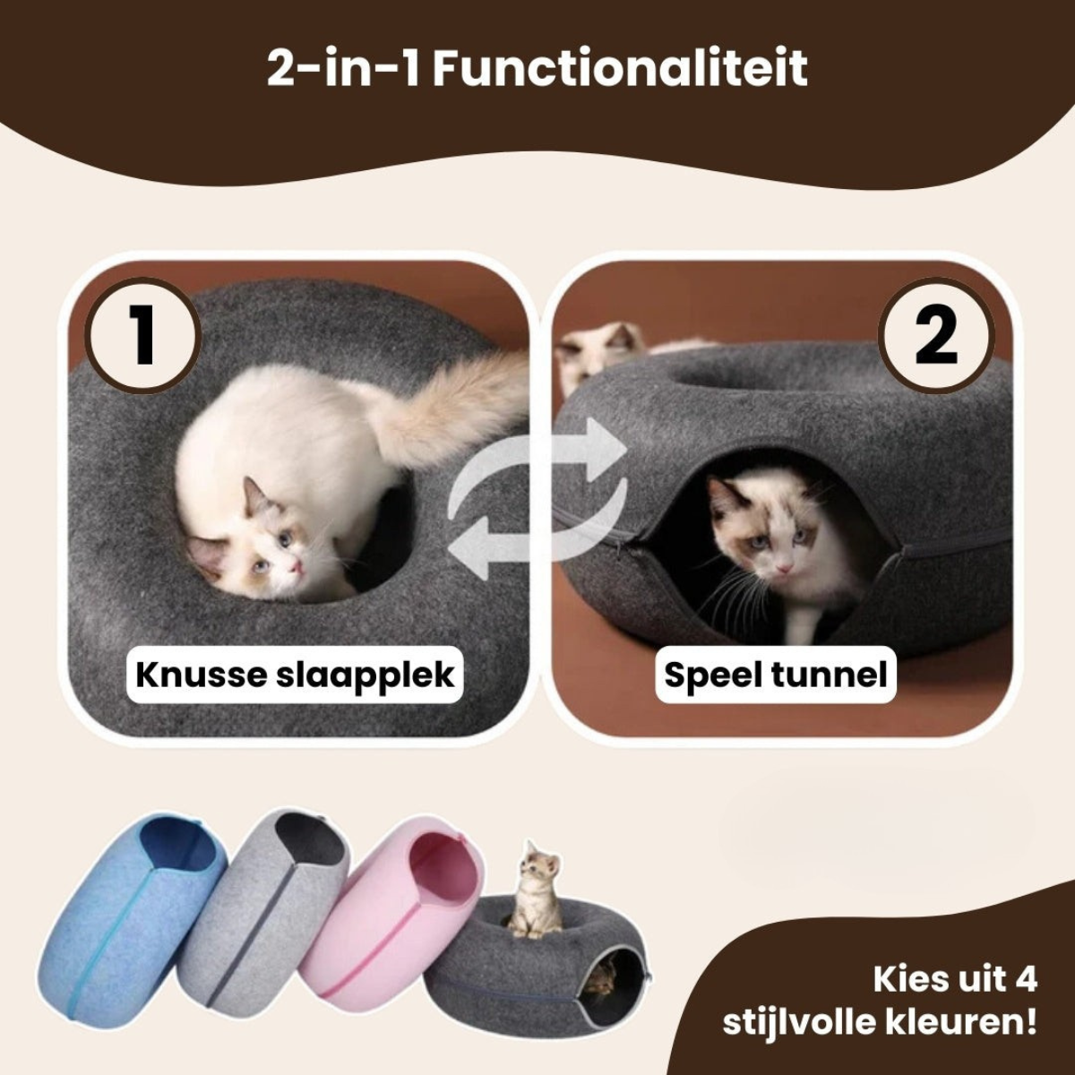 Mijn DierShop® 2-in-1 Donut Tunnel Bed voor Katten