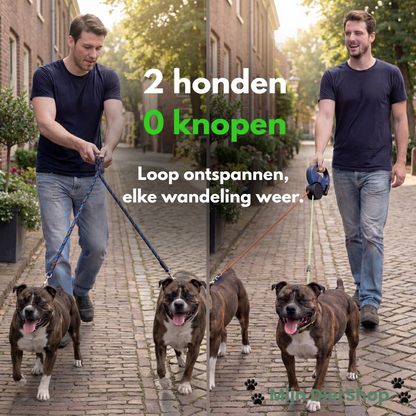 Mijn DierShop® CordControl 2 in 1 Hondenriem – Twee Honden – Geen Knopen