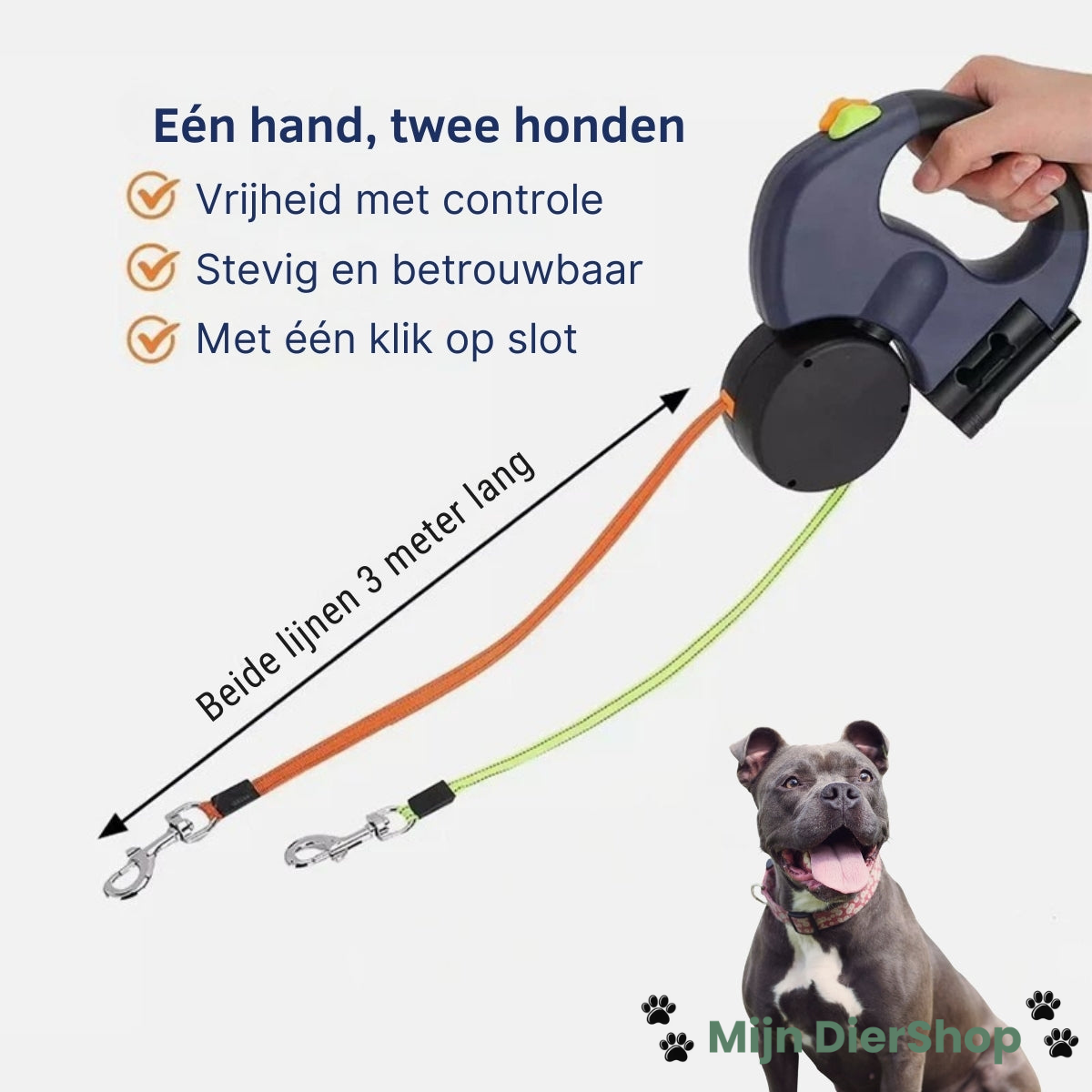 Mijn DierShop® CordControl 2 in 1 Hondenriem – Twee Honden – Geen Knopen