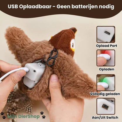 Mijn DierShop® Realistische Simulatie Vogel voor Katten - Grote Mus (Flappert + Tjilpt)