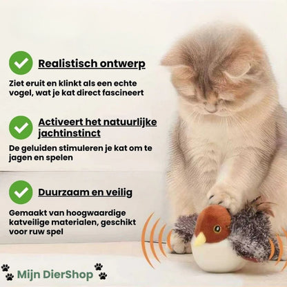 Mijn DierShop® Realistische Simulatie Vogel voor Katten - Grote Mus (Flappert + Tjilpt)
