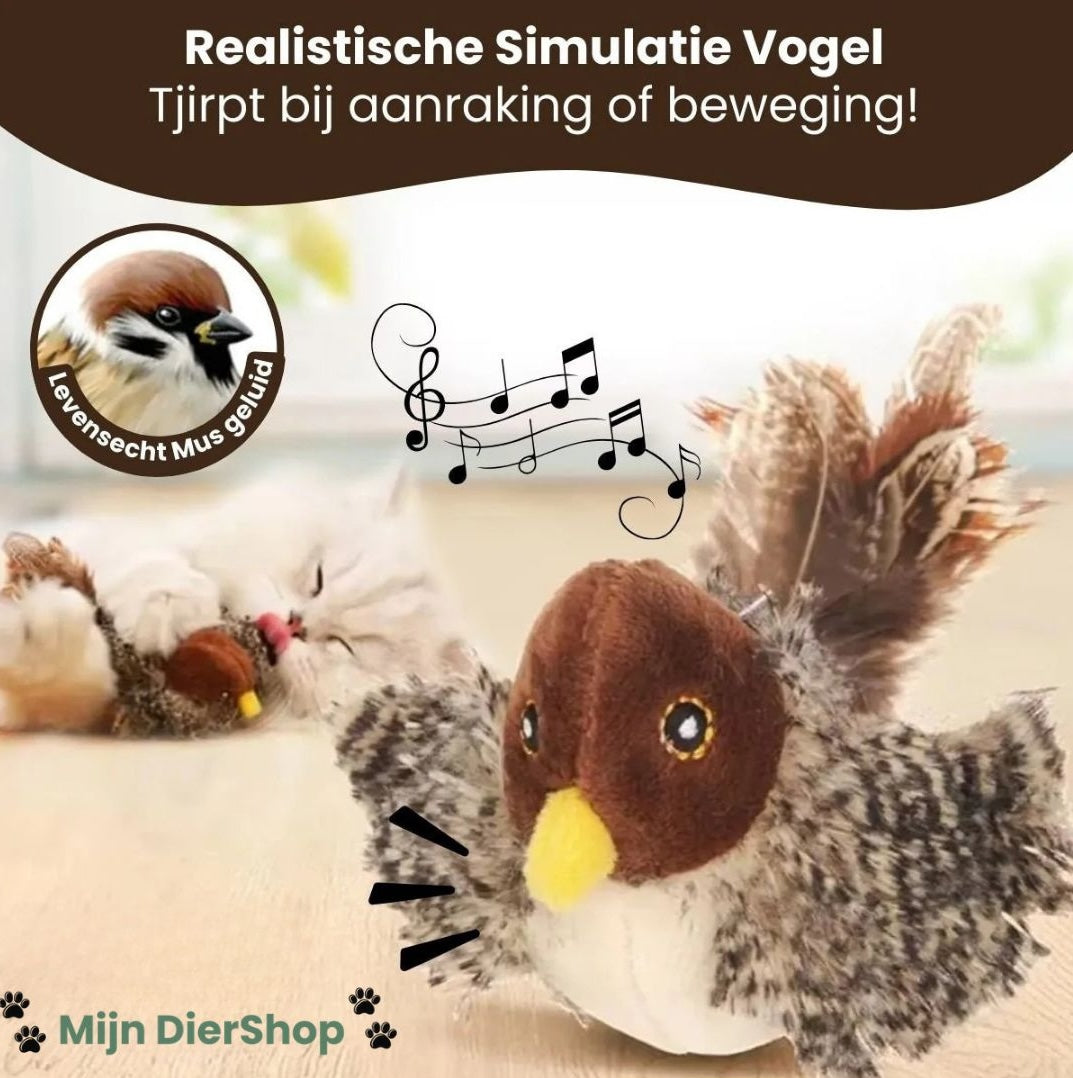 Mijn DierShop® Realistische Simulatie Vogel voor Katten - Grote Mus (Flappert + Tjilpt)