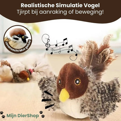 Mijn DierShop® Realistische Simulatie Vogel voor Katten - Grote Mus (Flappert + Tjilpt)